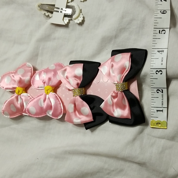 LOT OF 6 HIGH QUALITY HAIR PEARL MOUSE EARS 3' PAIR PLUS 4 BOWS - Picture 6 of 8